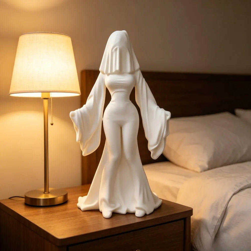Specter Girl Sculpture 3D Printed Gothic Figurine Long Flowing Cloak Tabletop Decor Gothic Bedroom Halloween Holiday Gift Oasis Select