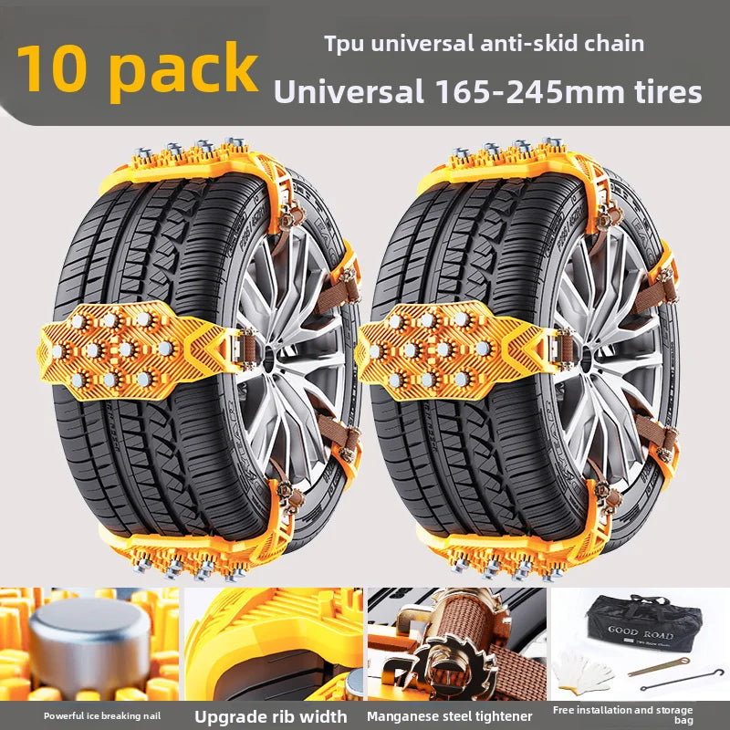 Car tires, anti-skid chains, sedan off-road vehicles, universal type, thickened and widened, ice breaking and anti-skid Oasis Select 10PCS