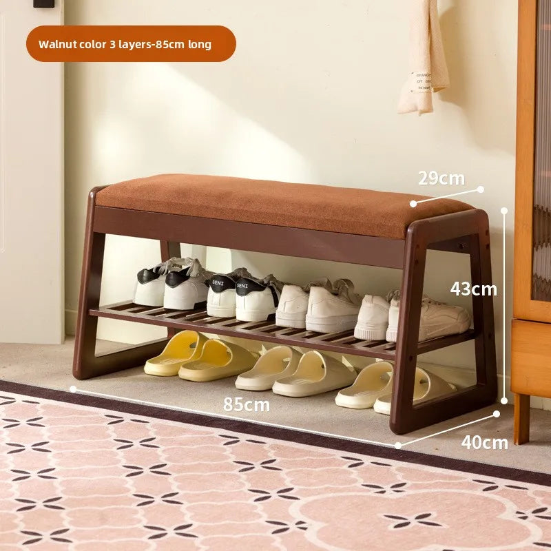 Solid wood shoe changing stool, household storage at the door, narrow shoe stool, shoe cabinet, simple wind fitting room stool Oasis Select Walnut Double 85