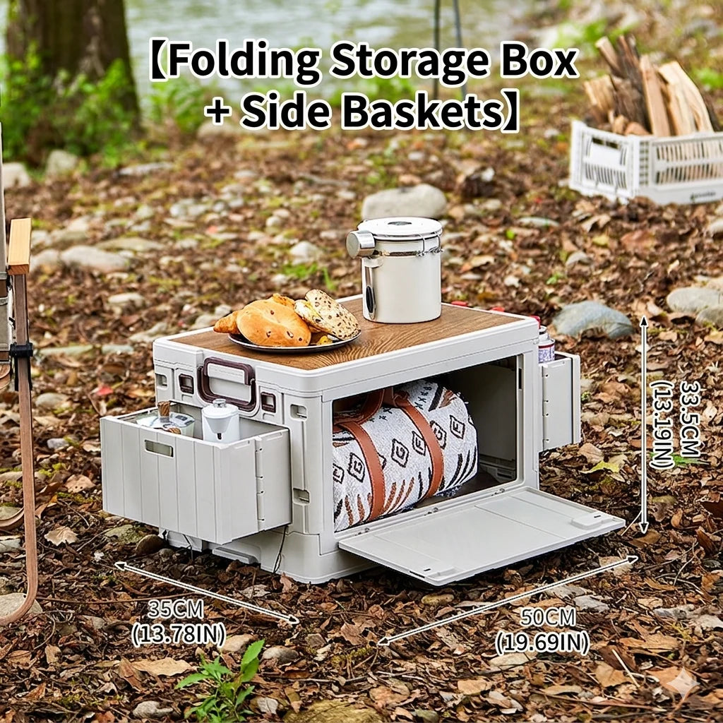 Folding box - Japanese style flat outdoor camping box - wooden lid folding storage box - trunk organizer box - gift storage box Oasis Select Style A-gray