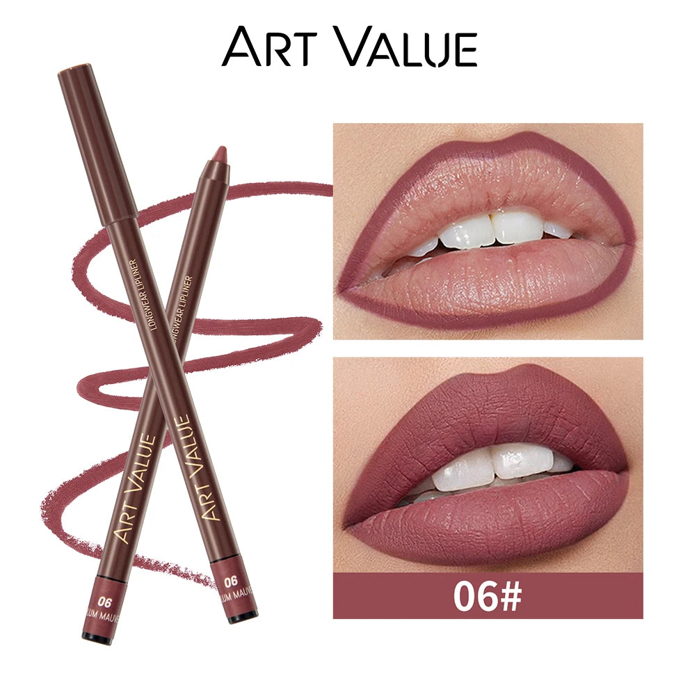 Art Value 12-Color Waterproof Matte Lip Liner Pencil – Long Lasting