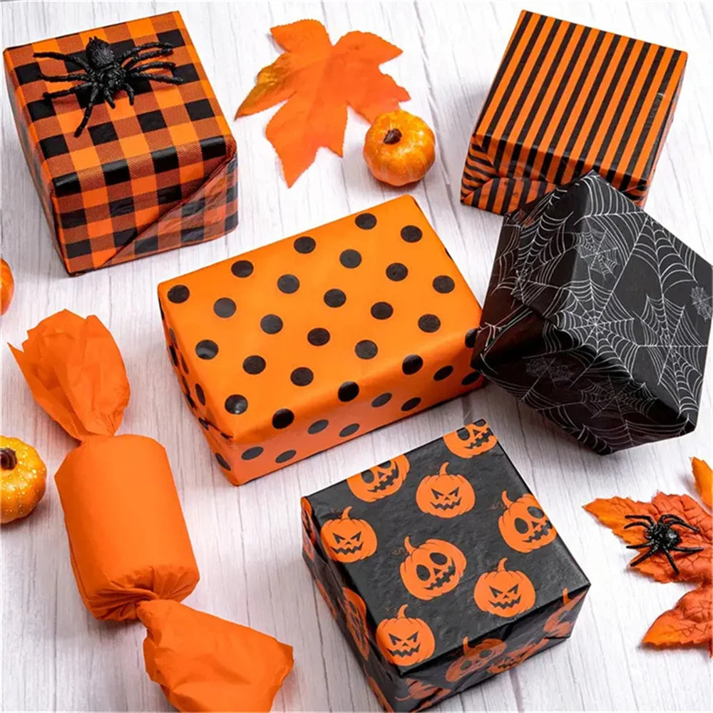 20 Sheet Halloween Wrapping Paper, Skull/Spider Web Pattern Gift Wrap Tissue Paper Decorative Craft Paper for Party Oasis Select