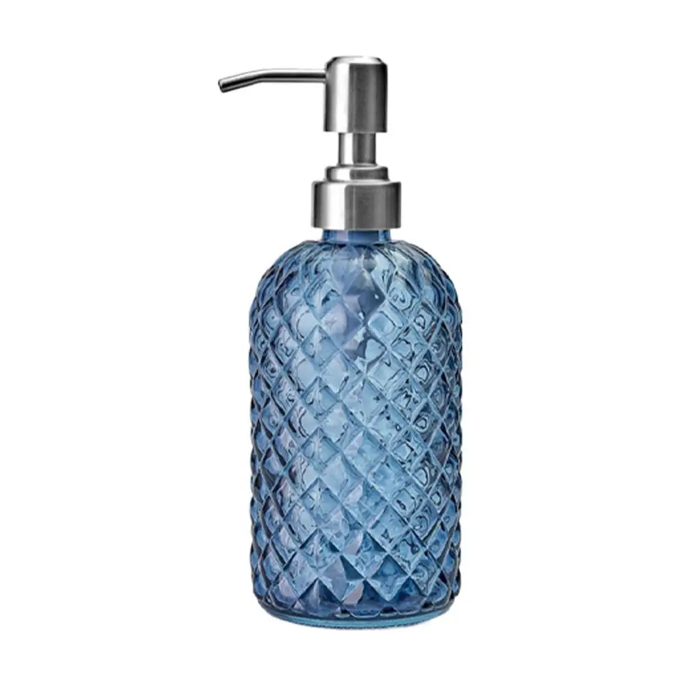 480ML Glass Soap Dispenser Rust Proof Stainless Steel Pump, Gem Patterned Refillable Hand Soap Dispenser for Kitchen Bathroom Oasis Select D