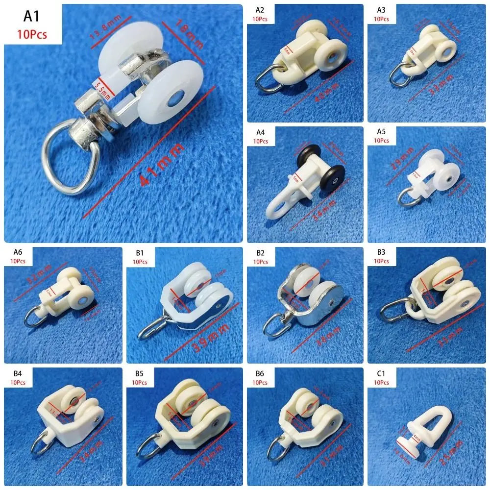 10Pcs Straight Curved Track Rollers Curtain Wheels Rail Curtains Hook Ring Slider Furniture Hardware Curtain Rod Pulley Hanging Oasis Select
