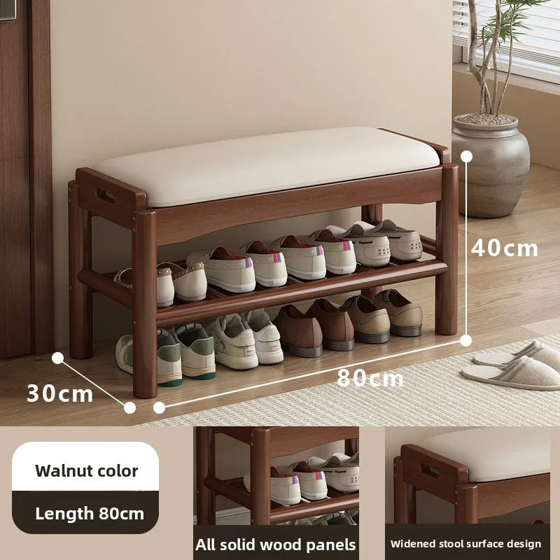 Shoe changing stool entrance Household shoe stool entrance door can sit shoe cabinet sitting stool integrated solid wood bench Oasis Select 80 long white pad 1
