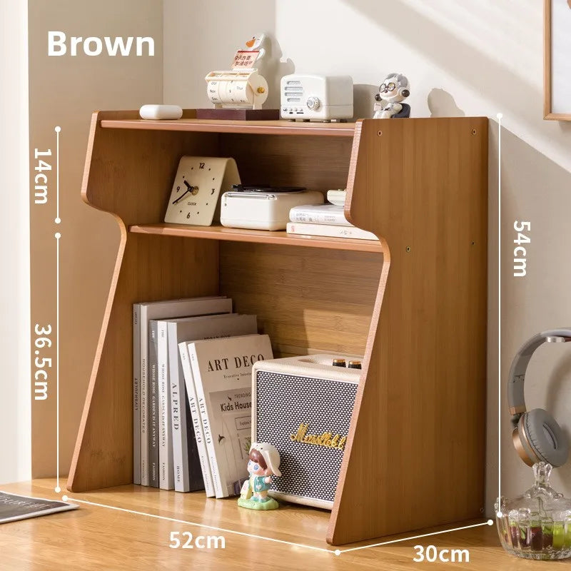 Nanzhu Bookshelf Desktop Student Desk Storage and Organizing Rack Simple Table Multi-layer Table Small Shelf Oasis Select Low brown