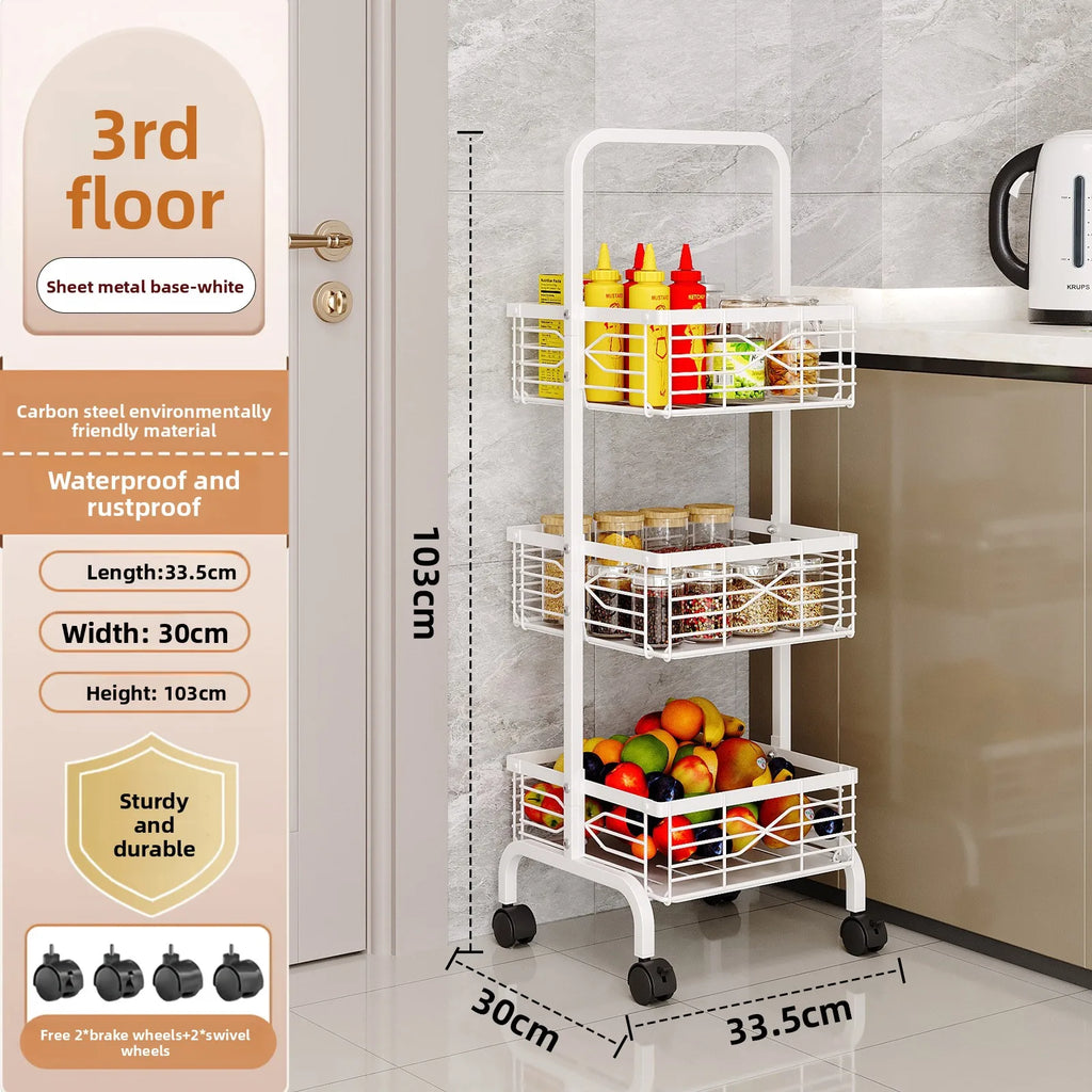 Kitchen Multifunctional Shelf Mobile Square Snack Toy Storage Rack Multi-layer Floor Household Fruit and Vegetable Cart Oasis Select White sheet gold