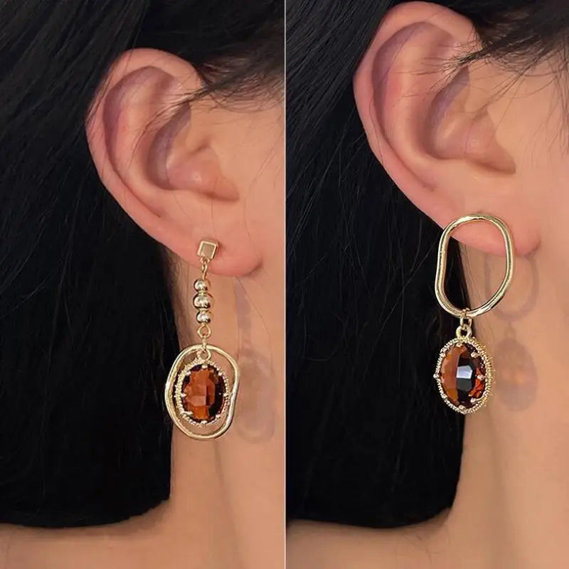 Retro Colorful Resin Earrings For Women Exquisite Asymmetric Geometric Dangle Earrings Jewelry Gift Oasis Select