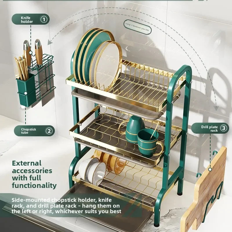 Kitchen Storage Artifact H-Type Dish Rack Drain Rack Multi-layer Multifunctional Bowl Rack Chopstick Rack Kitchen Shelf Oasis Select