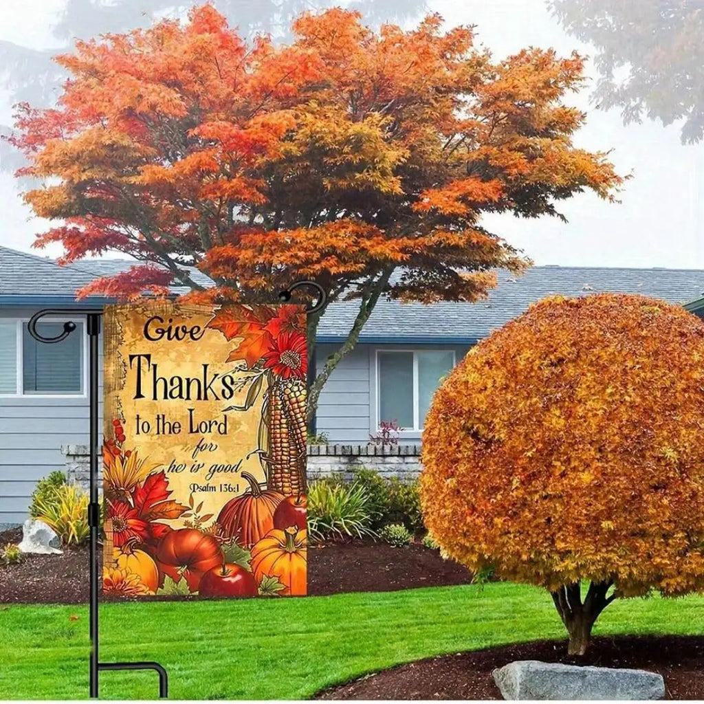 Thanksgiving-themed Garden Flag - Double-sided print, Thanksgiving pumpkin and autumn design, seasonal outdoor holiday decor Oasis Select