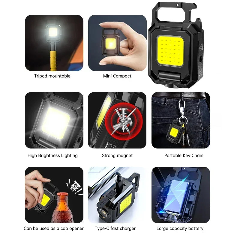 Mini COB LED Keychain Flashlight | USB Rechargeable Work Light