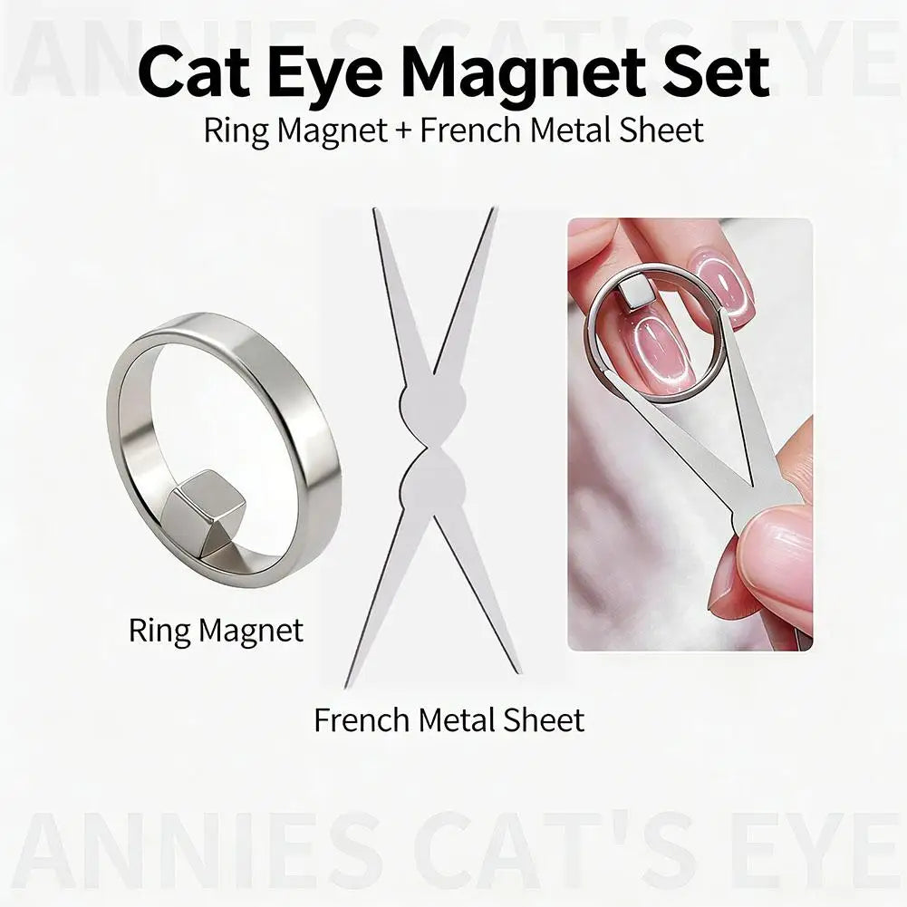 Strong Cat Eye Magnet for Nails, Magnetic Scissor-Shaped and Ring-Shaped Cat Eye Magnet French Nail Art Tool Home Salon Studio Oasis Select
