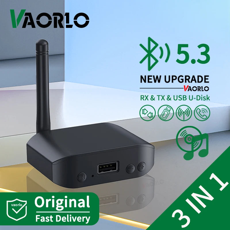 3 IN 1 Bluetooth 5.3 Audio Transmitter Receiver USB U-Disk Play 3.5mm AUX Stereo Music Wireless Adapter For Car PC TV Speaker Oasis Select