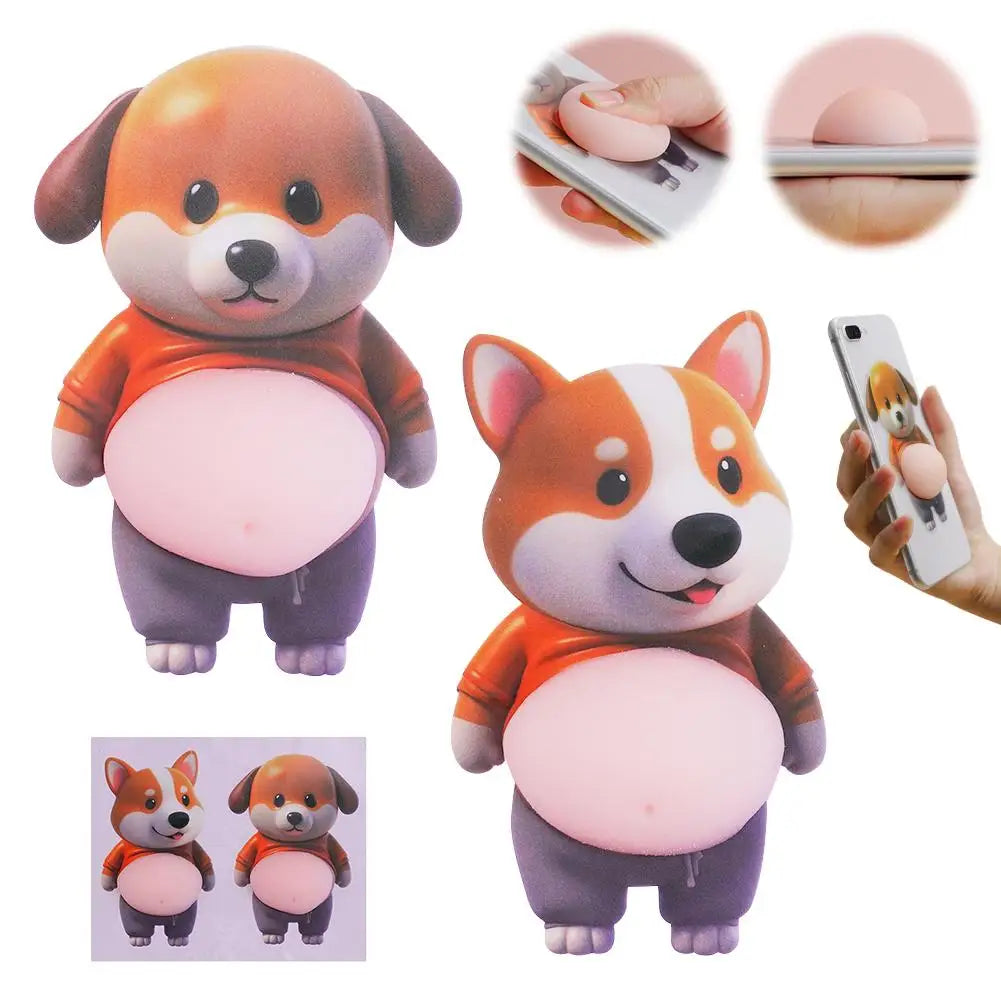 Shiba Inu Teddy Dog Belly Stickers Cute Puppy Wearing Outfit Silicone Self-Adhesive Stress Relief For Home Decor & Phone Oasis Select B