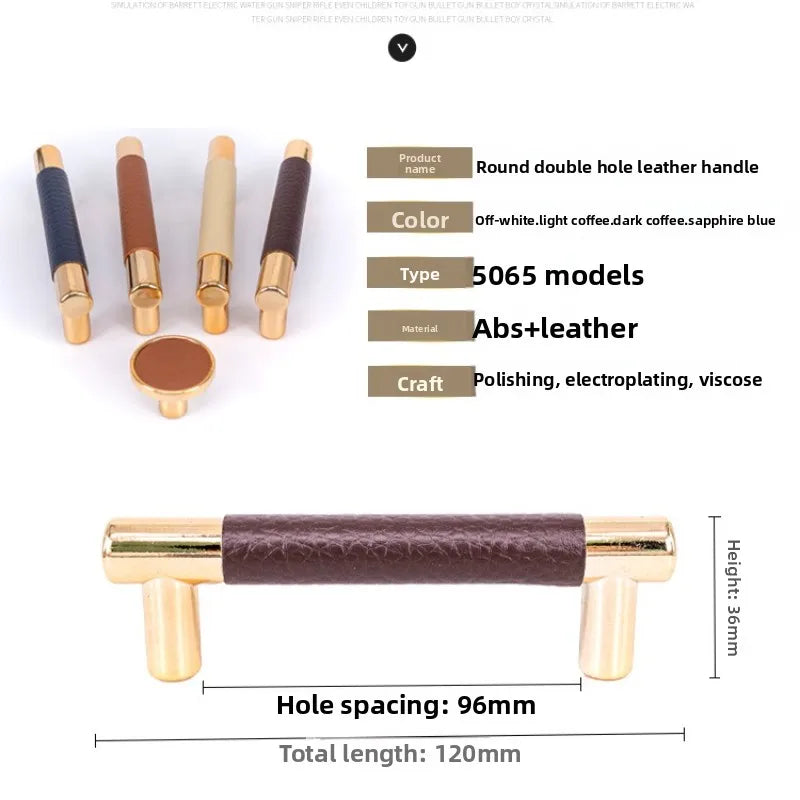 Dooroom Brass Furniture Handles Real Leather Nordic Simple Pulls Cupboard Wardrobe Dresser Shoe Box Drawer Wine Bar Cabinet Knob