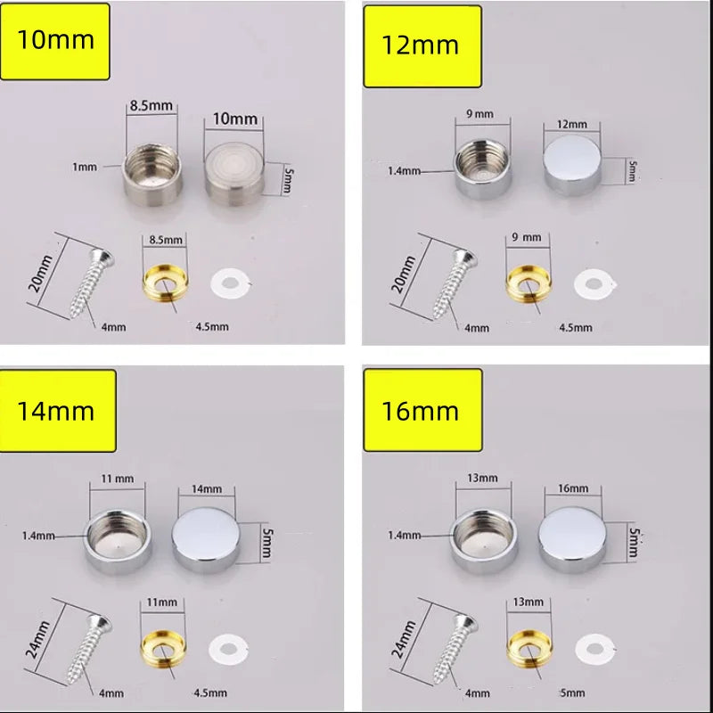 4Set/Bag Mirror Decorative Nail Advertising Glass Screw Cap Cover Fasteners Stainless Steel Billboard Fixing10-16mm Oasis Select