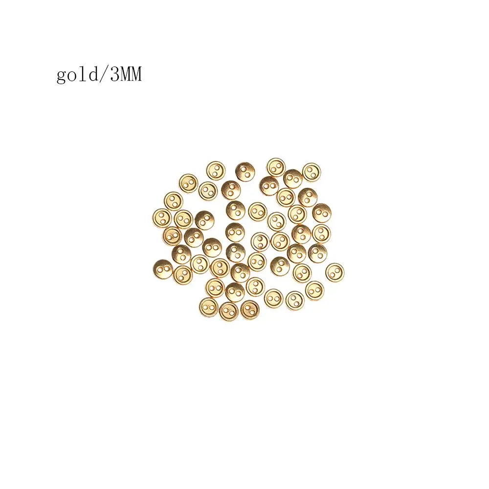 50pcs Mini Metal Sewing Buttons – Round 2-Hole, 3mm & 4mm