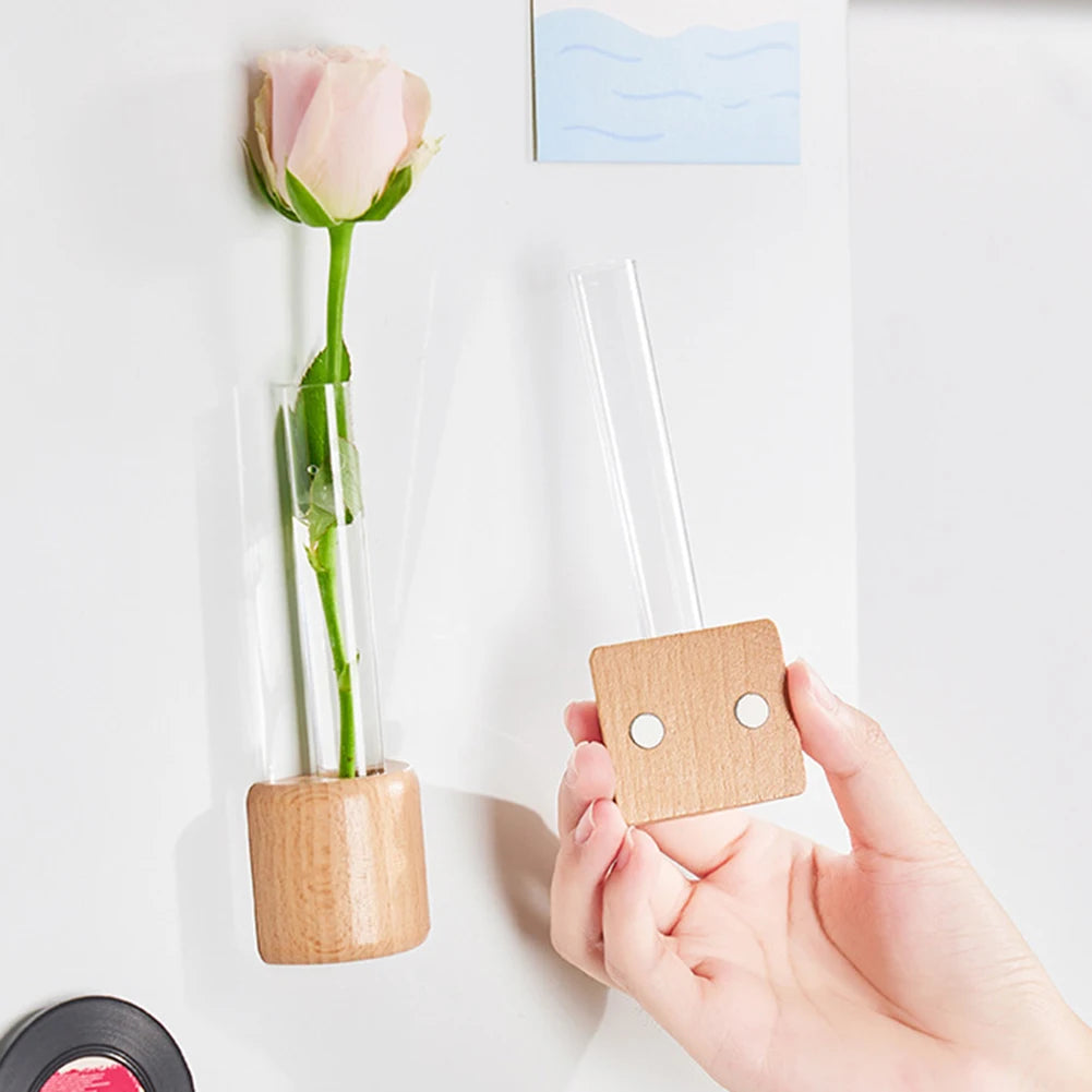 Mini Magnetic Test Tube Vase – Wooden Hydroponic Planter
