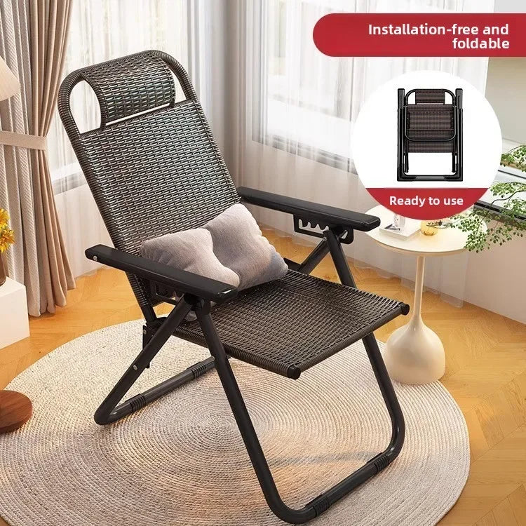 Rattan chair rattan woven folding lunch break recliner home leisure backrest elderly lazy chair durable nap bed folding chair Oasis Select Two fold-C
