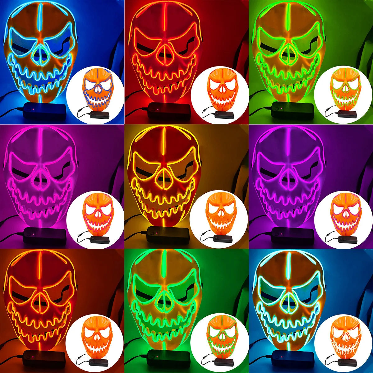 1PC Creative Halloween Party Costumes Accessories Devil LED Horror Masks Pumpkin Head Mask Scary Cosplay Props for Adult Oasis Select