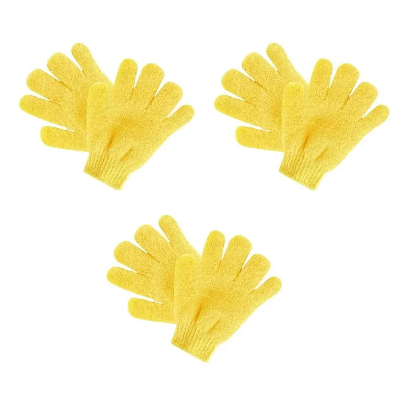 1/2/3pairs Five Fingers Bath Gloves Peeling Exfoliating Household Shower Towel Scrub Body Wash Elastic Wipe Body Cleaning Tools Oasis Select 3pairs yellow