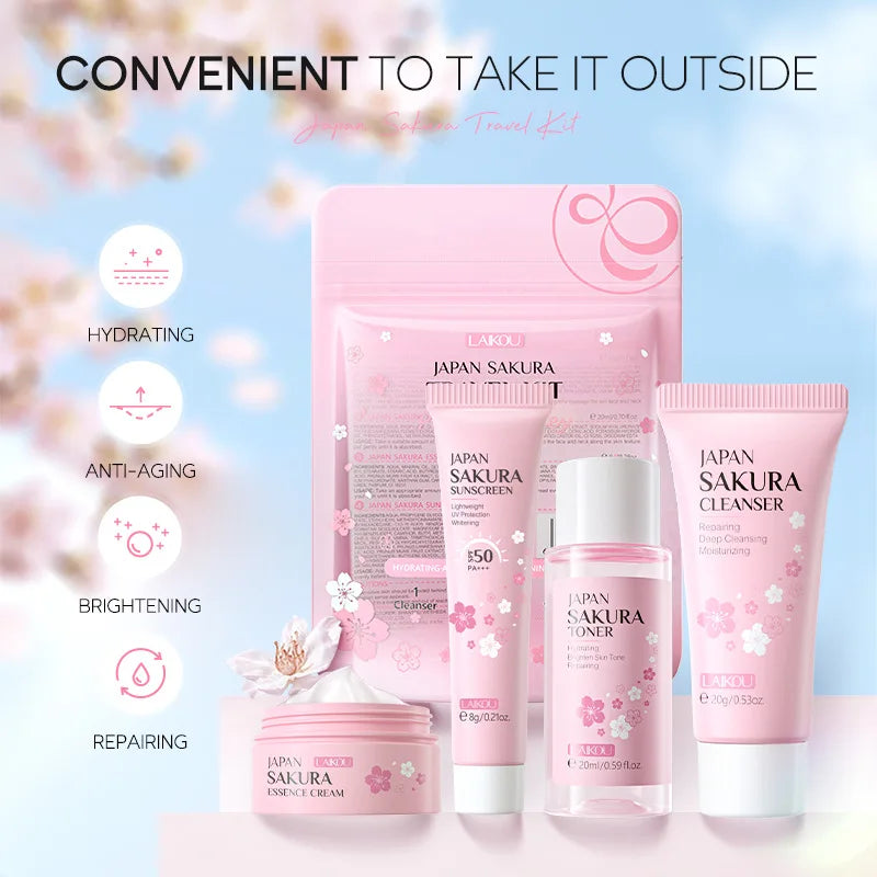 LAIKOU Sakura Skin Care Set – Cleanser, Serum, Toner & Cream Skin Care Set Oasis Select