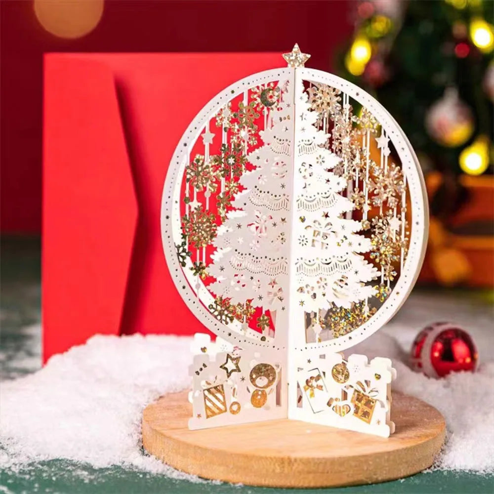3D Pop-Up Christmas Card with Envelope – Gold Paper Carving