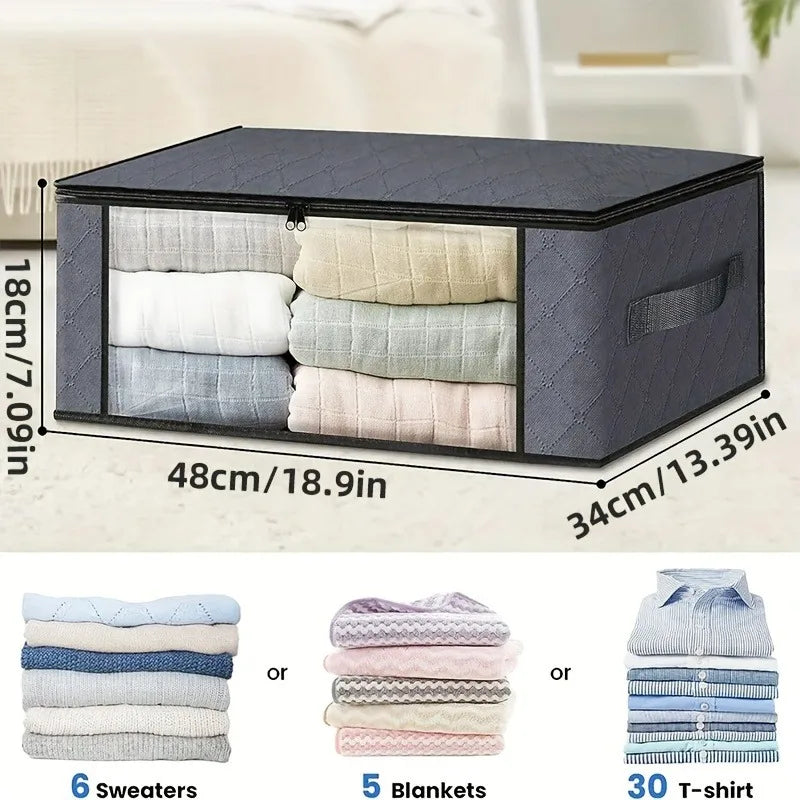 35L Fabric Storage Bags with Clear Viewing Windows - Quilted, Foldable Organizer Boxes for Clothes, Toys, Blankets & Bedding Oasis Select 1pc