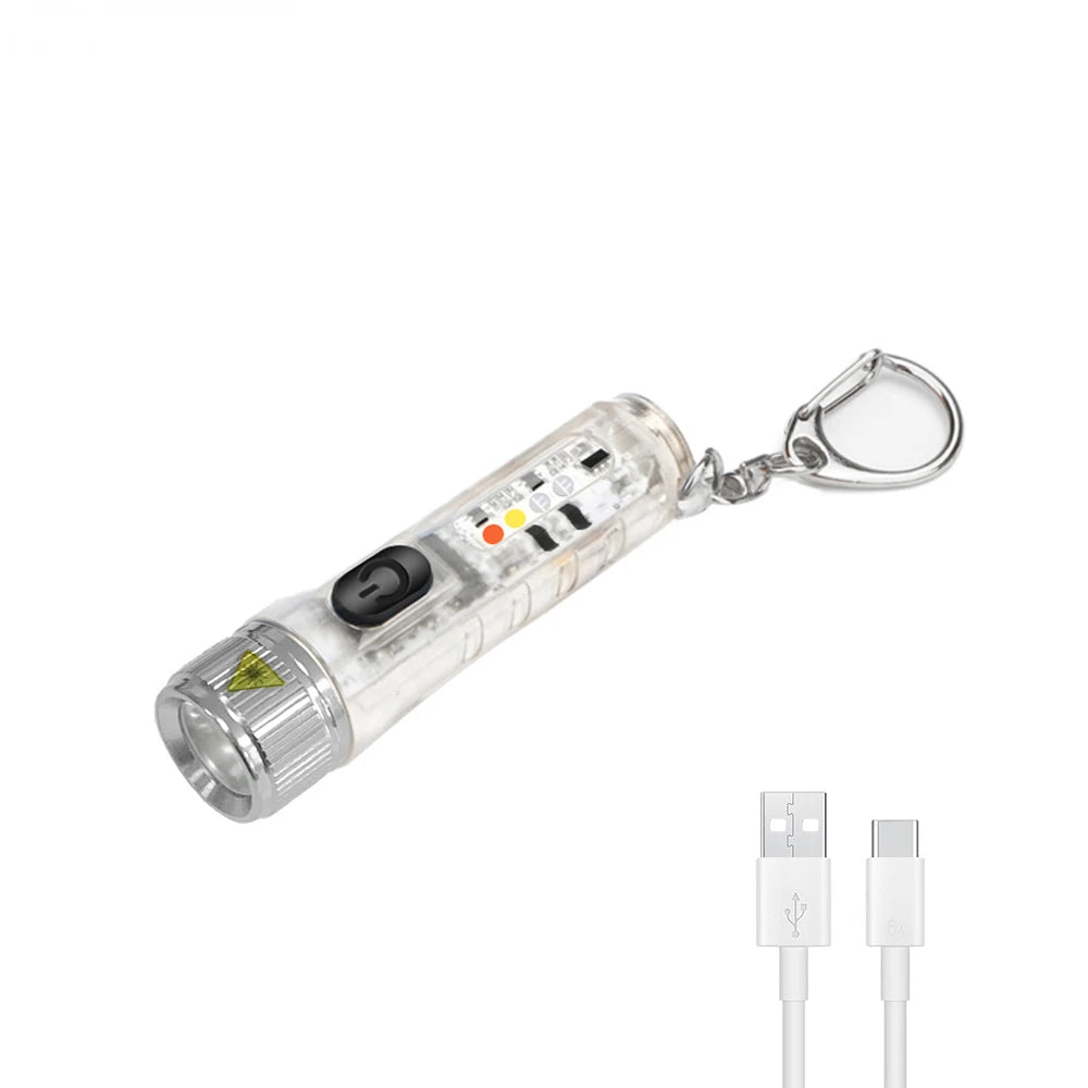 Mini Keychain LED Flashlight Multi-function Camping Flash Torch TYPE-C Fast Charging IP66 Waterproof Fluorescent Magnetic Warnin Oasis Select D Transparent Built-in battery