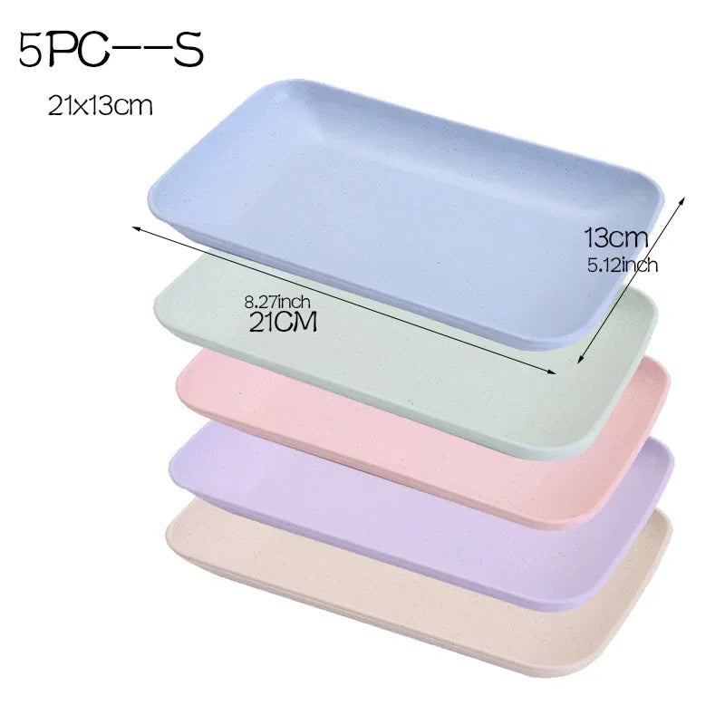 5-Piece Wheat Straw Rectangular Plates – Eco Tableware Set Dining Plate Set Oasis Select 8inch S 5PC