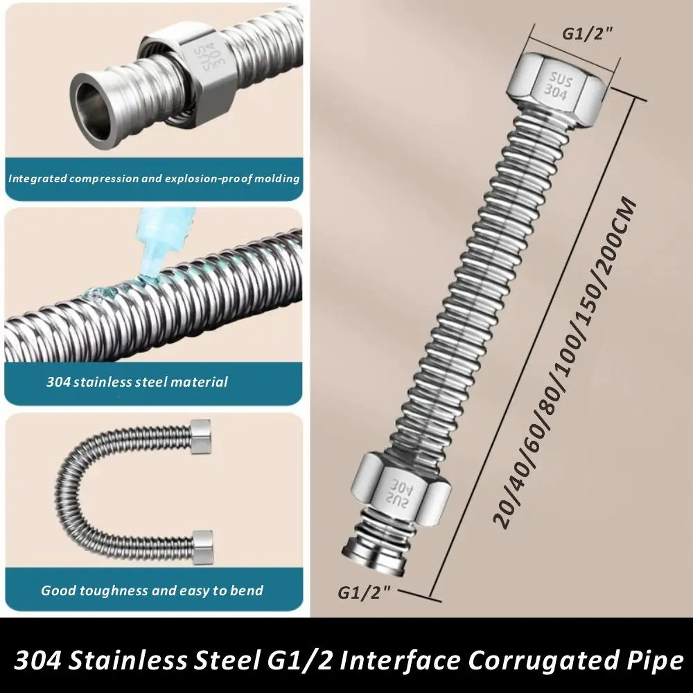 Stainless Steel 20-200cm Basin&Toilet 1/2" Water Weaved Plumbing Hose bathroom Heater Connect Corrugated Pipes with Wrench Pipe Oasis Select