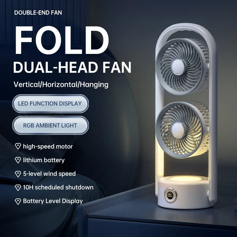 Dual Head Desktop & Wall-Mount Fan with Night Light Display