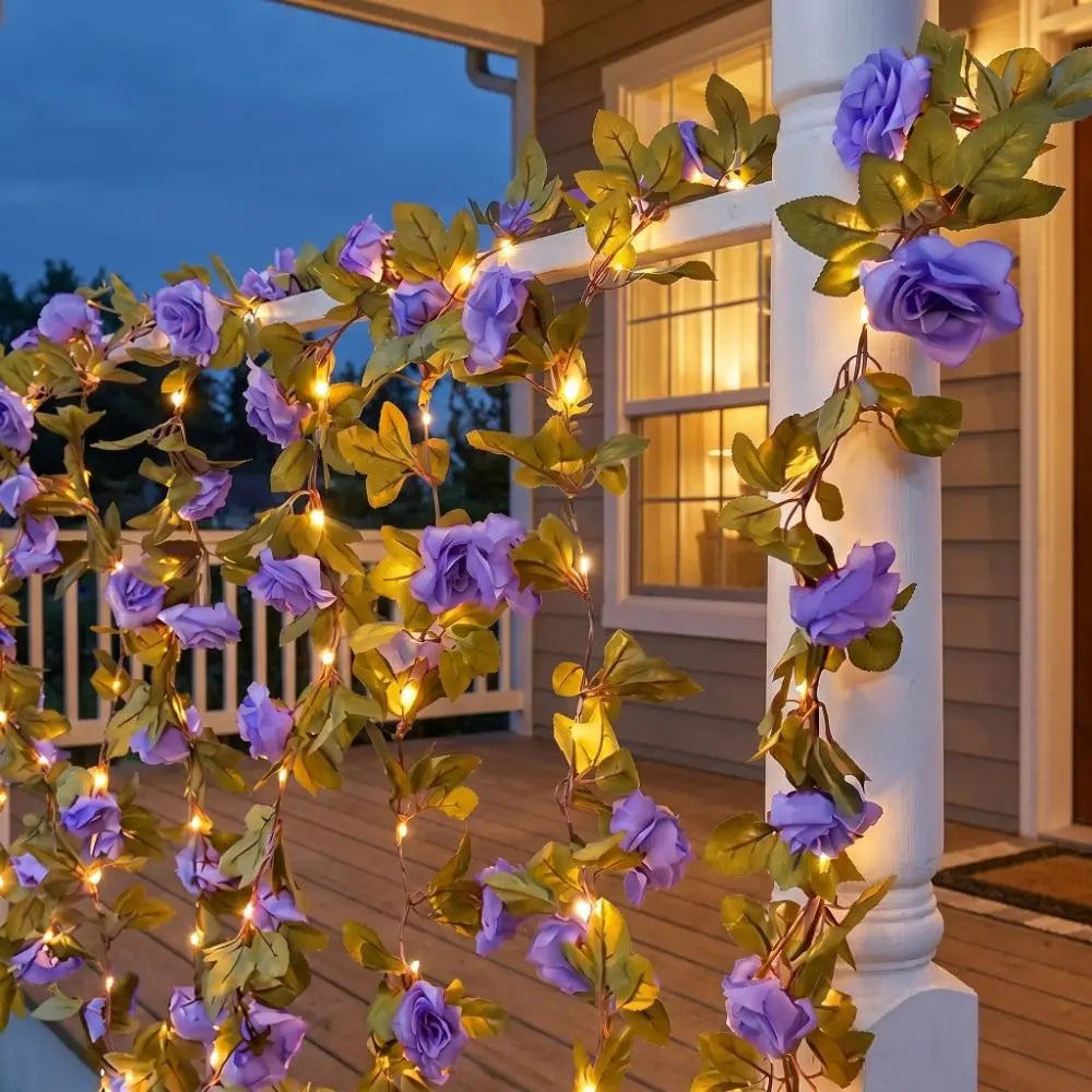 Blue Purple LED Rose Vine Fairy Lights | Floral Garland 2M