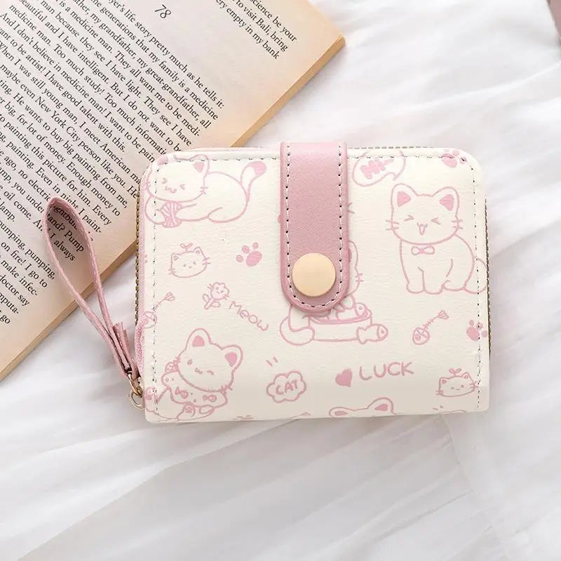Cute Cat PU Leather Coin Purse & Folding Wallet for Women