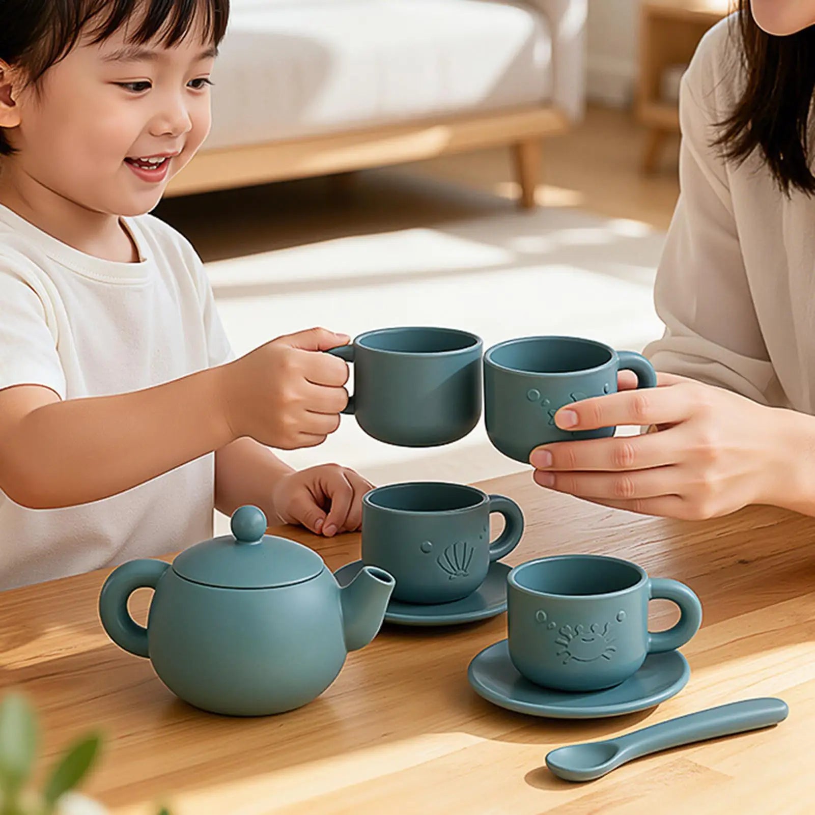Tea Party Set Children Montessori Toy Teapot Teacup Simulation Kitchen Utensil Silicone Kid Education Pretend Play Toy Gift Oasis Select