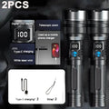 1/2PCS High-Power Flashlight Zoomable Focus Torch USB Rechargeable Flashlights with Strip LCD Smart Power Display for Outdoorr Oasis Select 2PCS Built-in battery