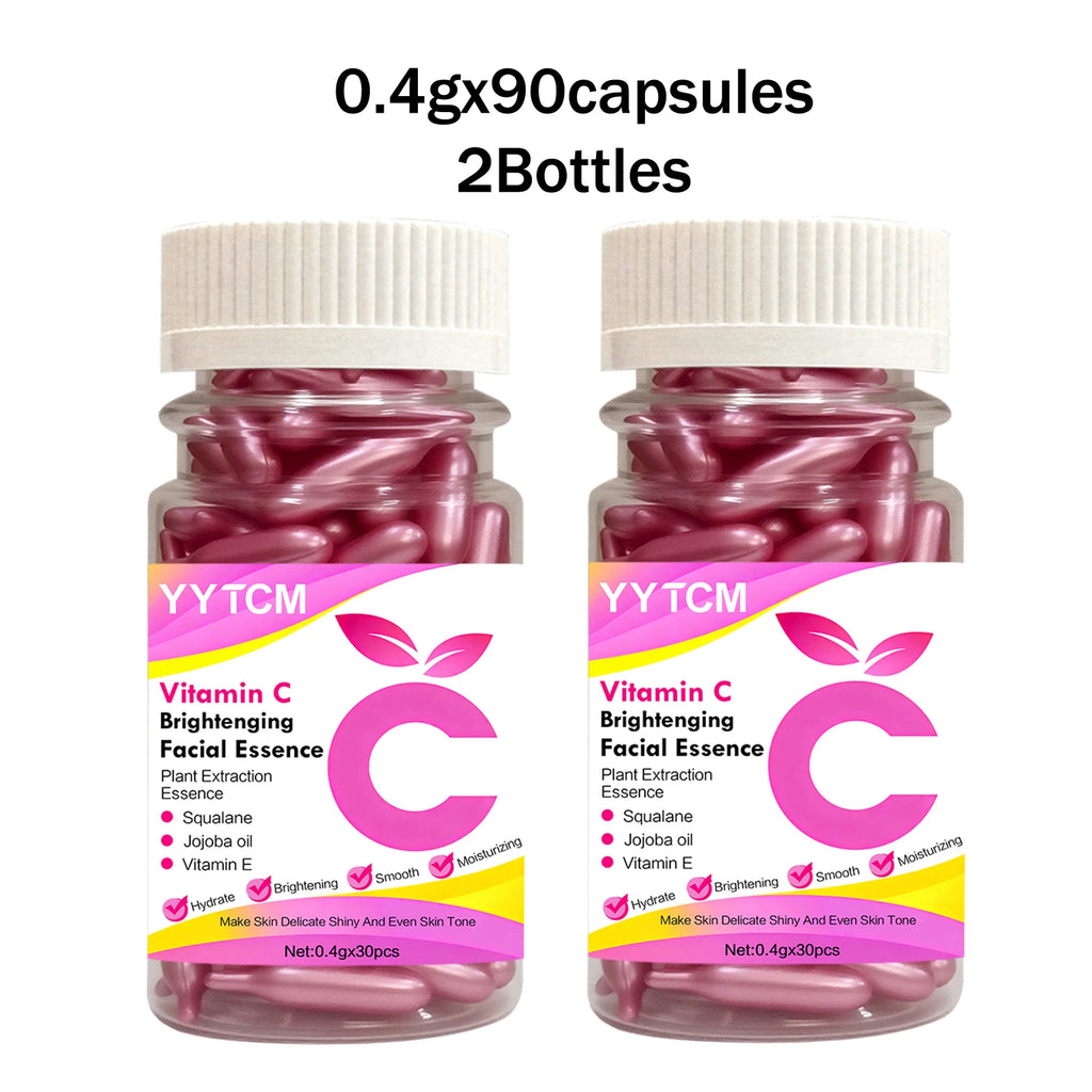 Vitamin C Skin-Brightening and Moisturizing Capsule Essence, Hydrates and Smooths the Skin, Contains Plant-Based Squalane, Vitamin E, Magnolia Oil, and Jojoba Seed Oil for Deep Hydration and Skin Brightening Essence (0.4Gx30 Oasis Select 2 Bottles 90 Capsules