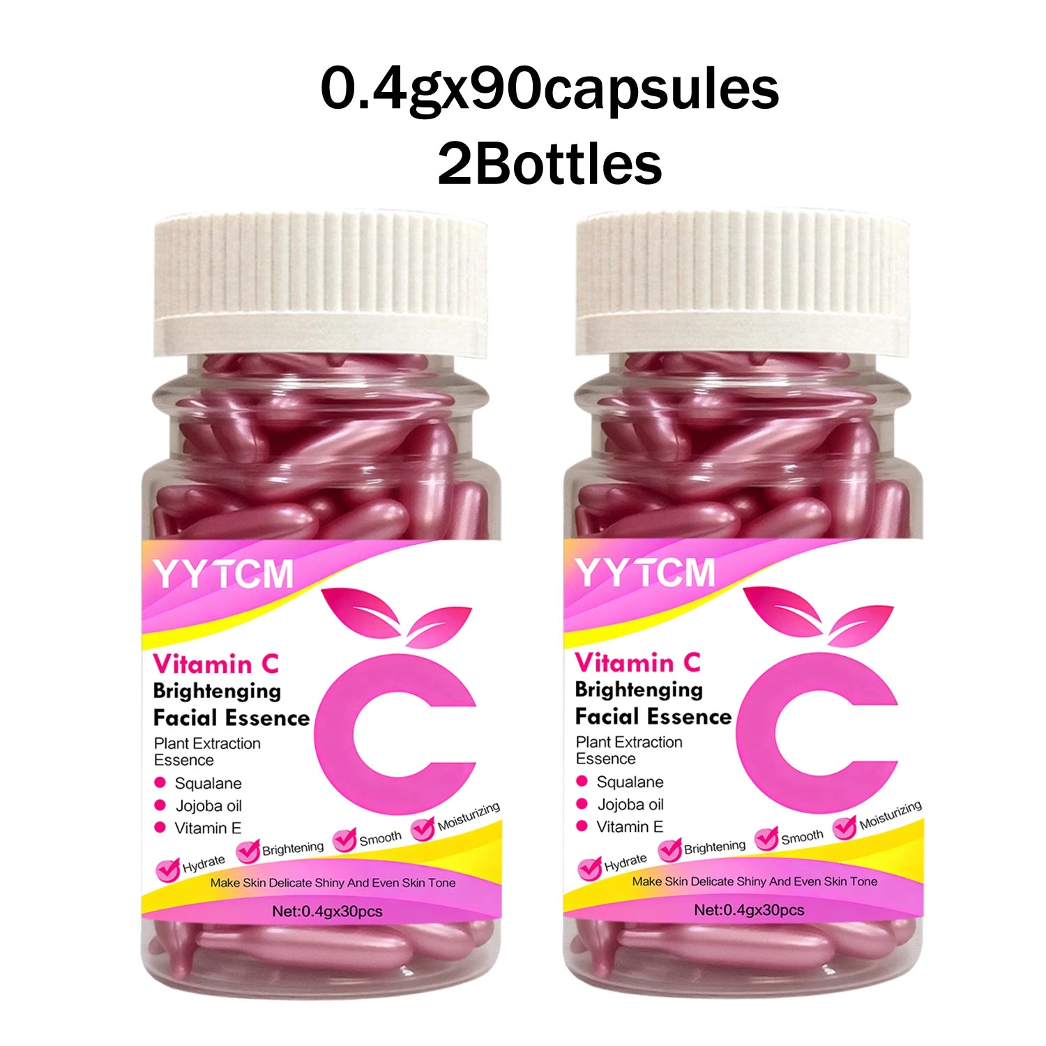 Vitamin C Skin-Brightening and Moisturizing Capsule Essence, Hydrates and Smooths the Skin, Contains Plant-Based Squalane, Vitamin E, Magnolia Oil, and Jojoba Seed Oil for Deep Hydration and Skin Brightening Essence (0.4Gx30 Oasis Select 2 Bottles 90 Capsules