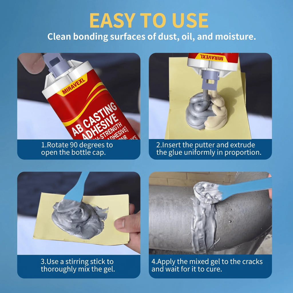 Heavy Duty High Temp Metal Repair Paste Strong Liquid Welding Filler AB Casting Adhesive Kit With Scraper Gloves & 2 Nozzles Oasis Select