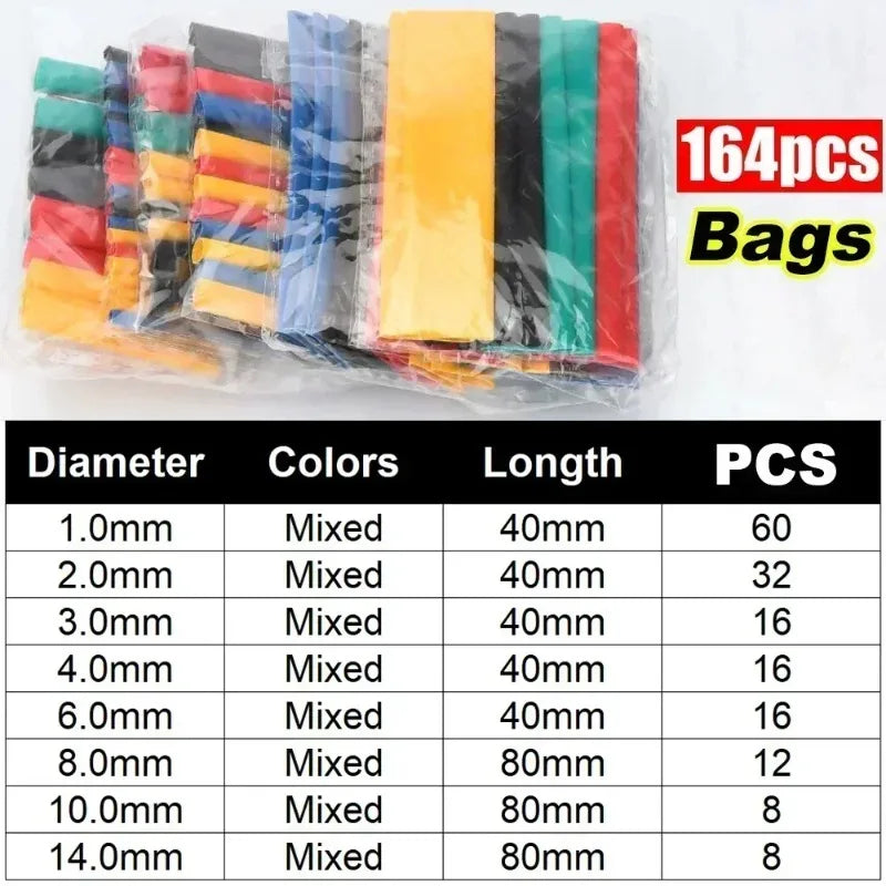 Et Polyolefin Shrinking Assorted Heat Shrink Tube Wire Cable Insulated Sleeving Tubing Set Shrinking Heat Shrinkable Tubing Oasis Select 164pcs (bags)