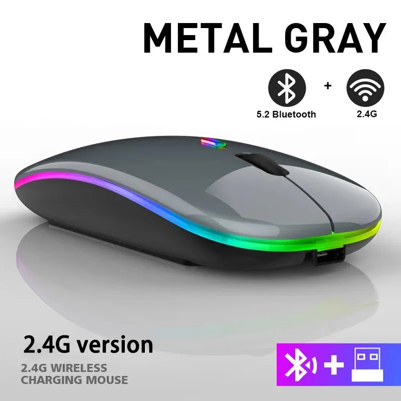 Wireless Mouse RGB Rechargeable Bluetooth Mice Wireless Computer Mause LED Backlit Ergonomic Gaming Mouse for Laptop PC 3600DPI Oasis Select Gray