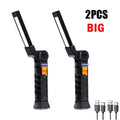 New Portable COB LED Flashlight USB Rechargeable Work Light Magnetic Lanterna Hanging Lamp with Built-in Battery Camping Torch Oasis Select Large 2PCS