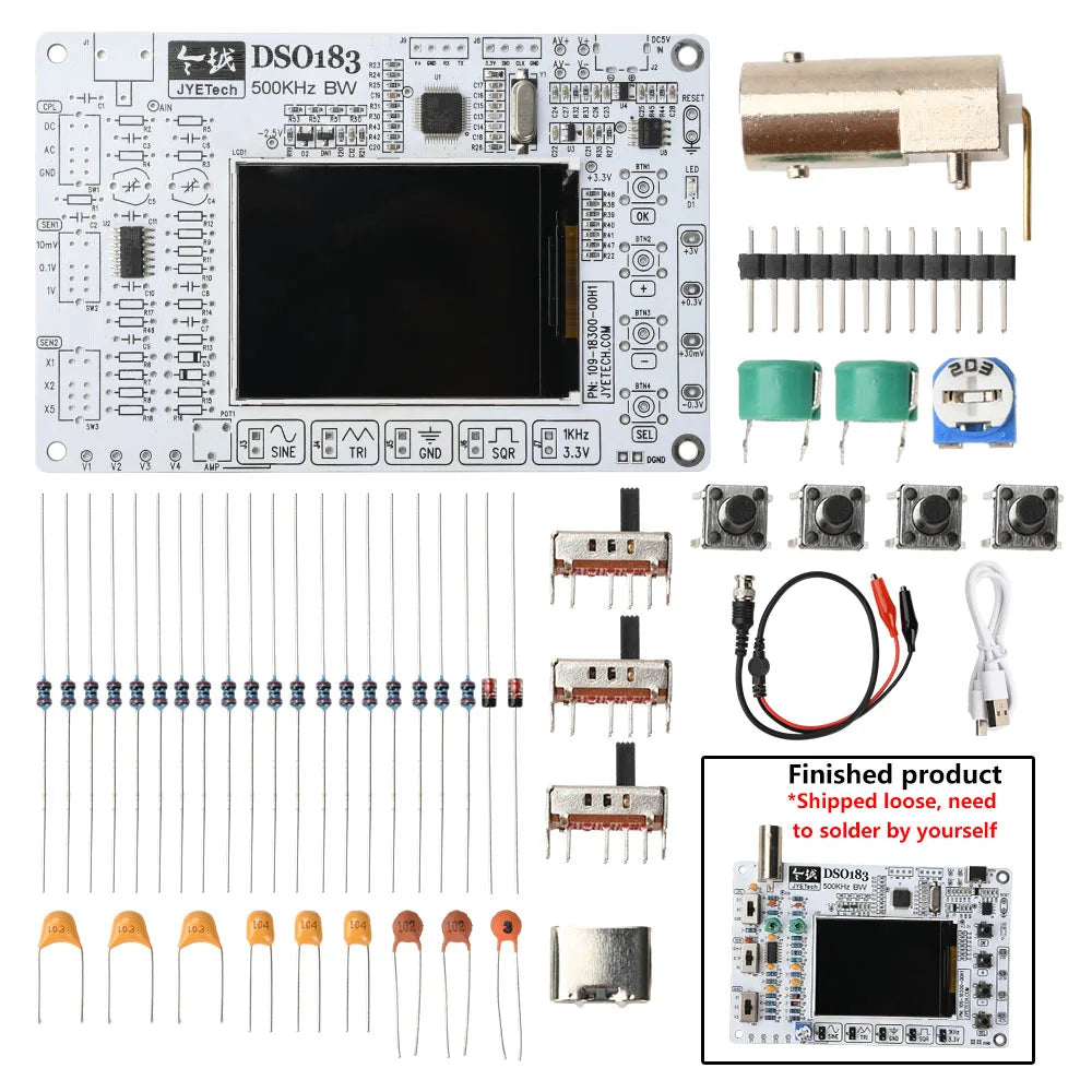 DC 5V DSO183 0-500KHz Digital Oscilloscope DIY Parts Beginner Training Measurement Instrument Electronic Kit Type C Interface Oasis Select