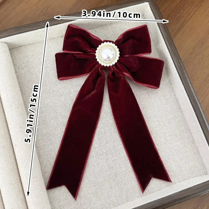 Retro Pearl Velvet Bow Hair Clip – Elegant Women's Hairpin