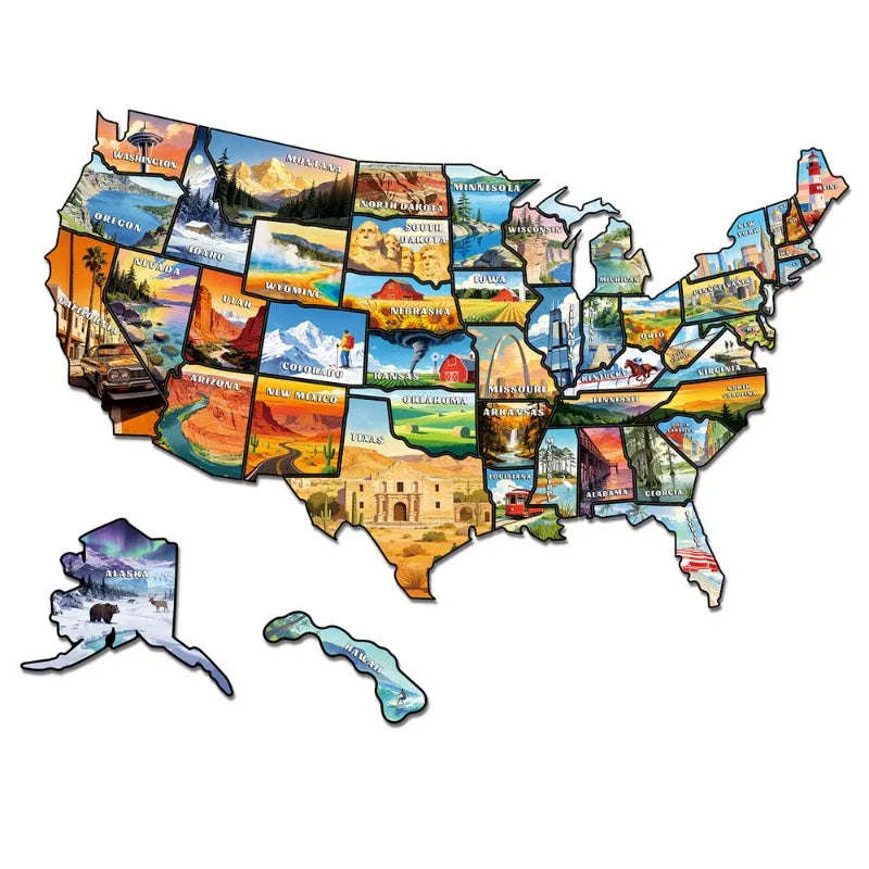 US States Culture Magnetic Puzzle Fridge Magnets American Travel Souvenir Map Jigsaw Refrigerator Stickers Oasis Select