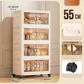 Foldable 55cm Width Plastic Storage Box Wheeled Multi-layer Clothing Cabinet Organizer for Books/Kitchen Supplies/Wears Oasis Select 55cm-Cream-4 Layers