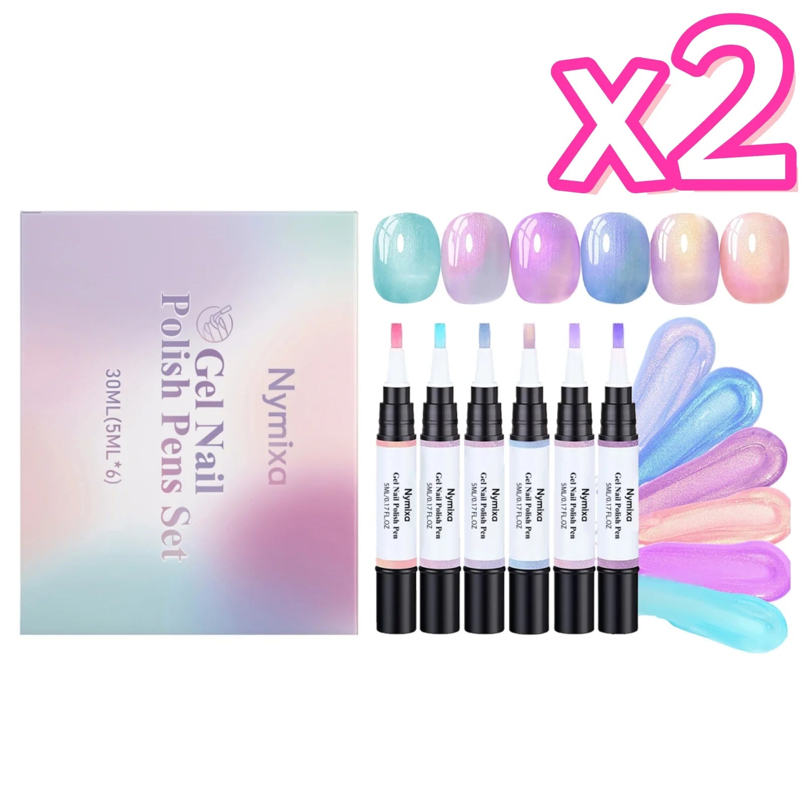 Macaron Color Nail Polish Pen Pearlescent High Pigment Easy Drawing Multi Pattern Creation Home Manicure Nail Gel Polish Pen Set Oasis Select 6pcs in boxed x 2