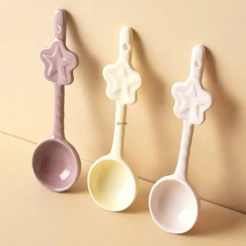 Ceramic Spoon With High Aesthetic Value Star-shaped Long-handled Spoon Rice Spoon Coffee Stirring Kitchen Tablewear Oasis Select