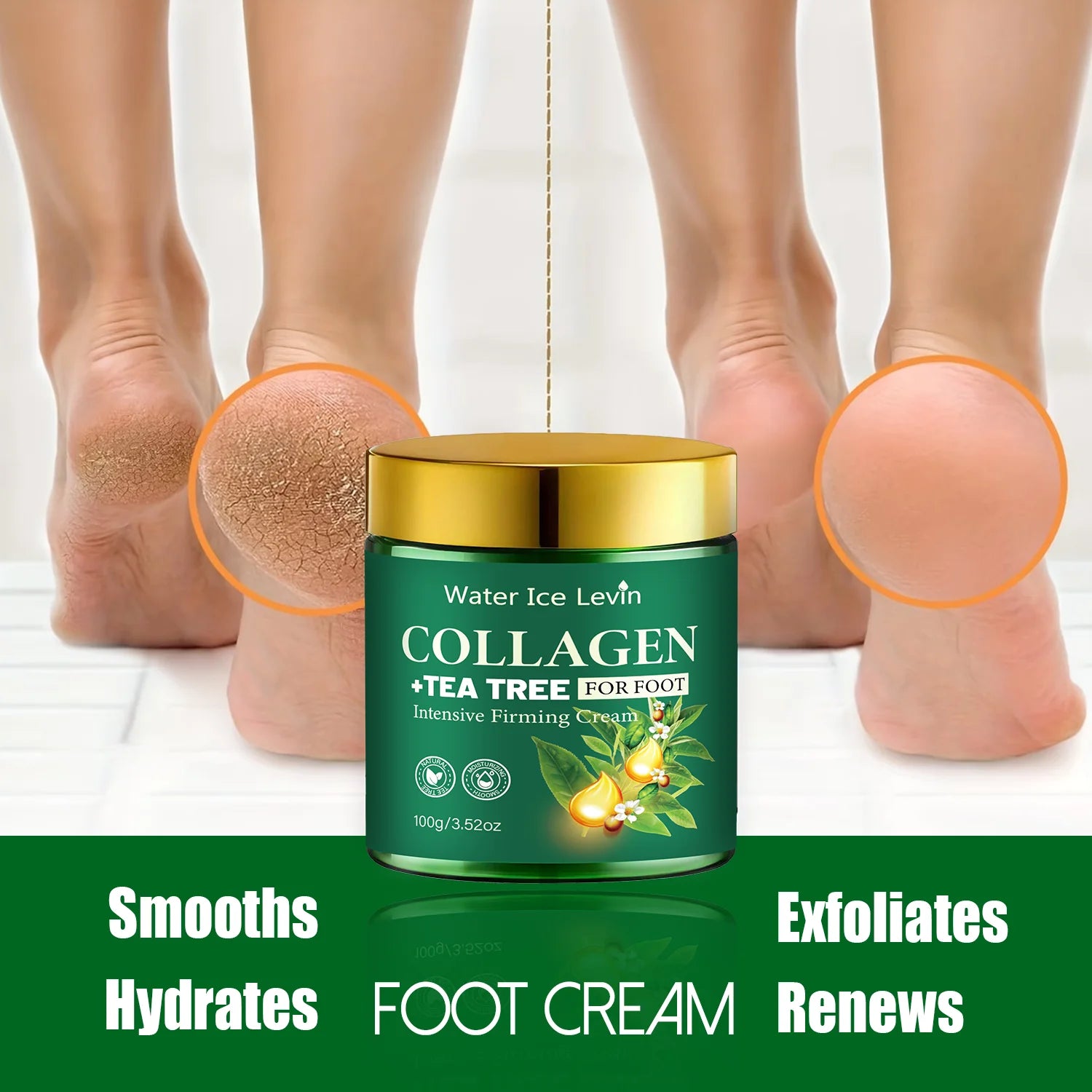 Intensive Foot Cream with Collagen & Tea Tree, Moisturizing & Firming Foot Care Oasis Select