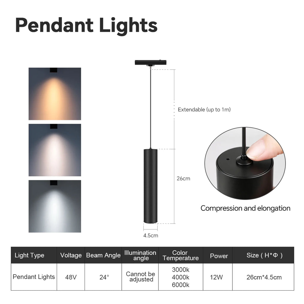 LED Magnetic Track Light Rail Spotlight Lamp Dimmable Ultra Thin Indoor Surface Mounted Lighting Wall Celing Light Rail-8mm Oasis Select 12W Pendant Light